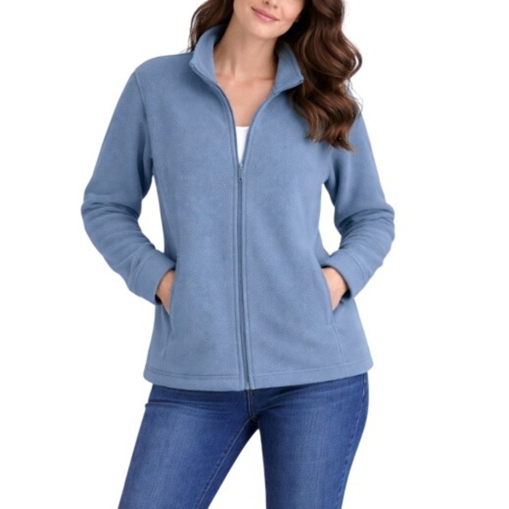 LL Bean Womens Fleece Jacket Blue Polartec Full Zip Mock Neck Outdoor Size XL